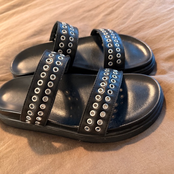 saint and sofia Shoes - Very 90s! Saint and Sofia Black Slide Sandals with Silver Eyelets